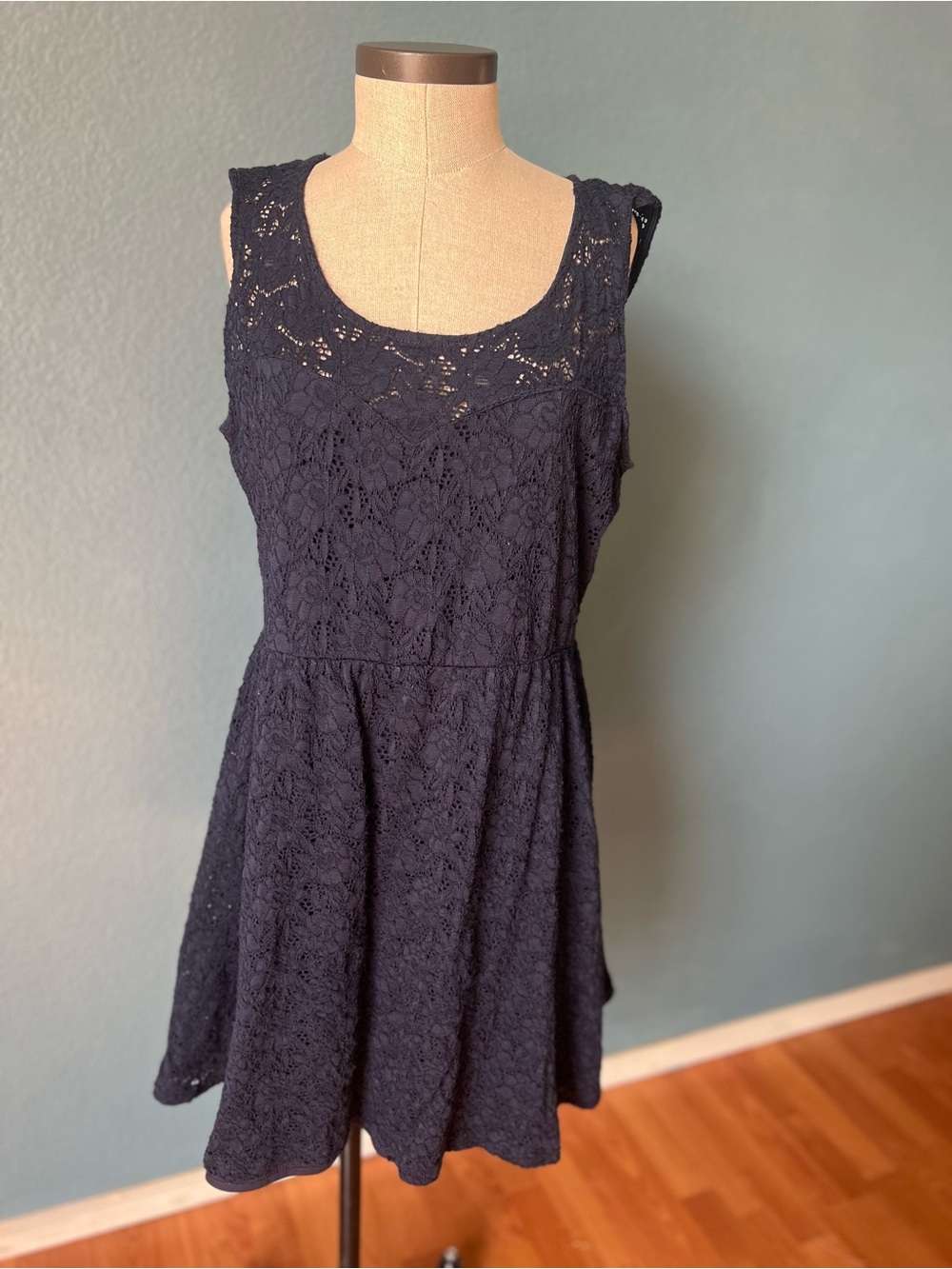 Maurices Navy Lace Sleeveless Fit-and-Flare Mini Dress